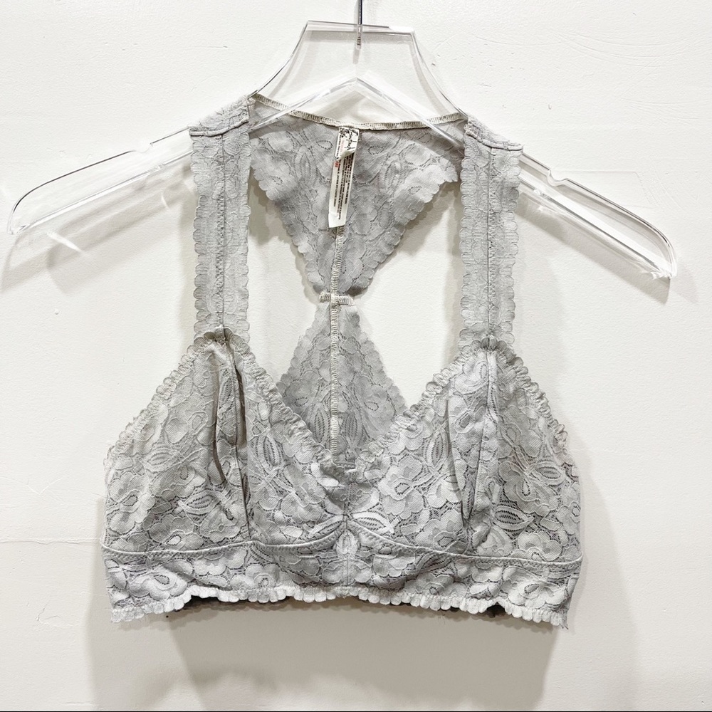 Intimately Free People Galloon Lace Racerback Bralette Light Grey Medium